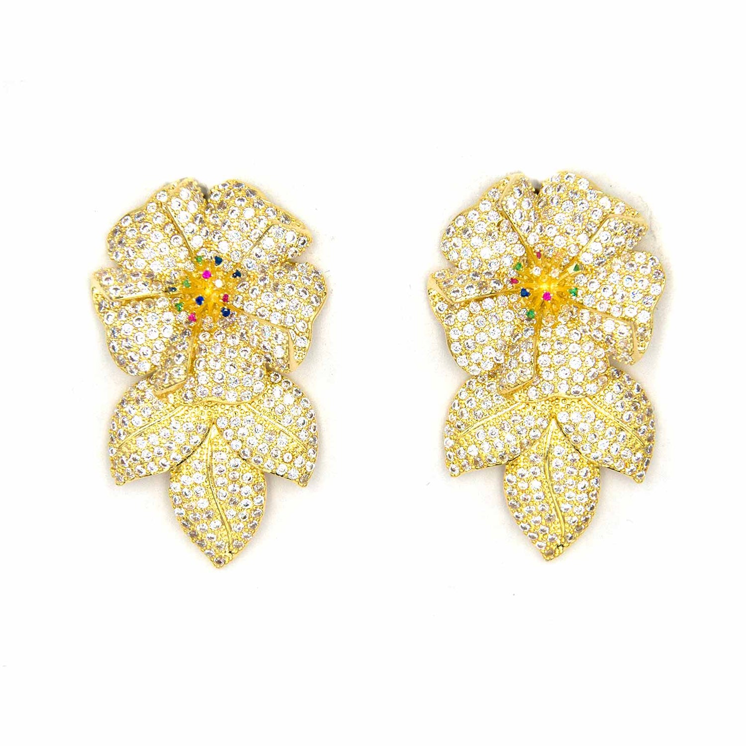 Palestro Milano Orecchini Fiorellino con foglia total gold