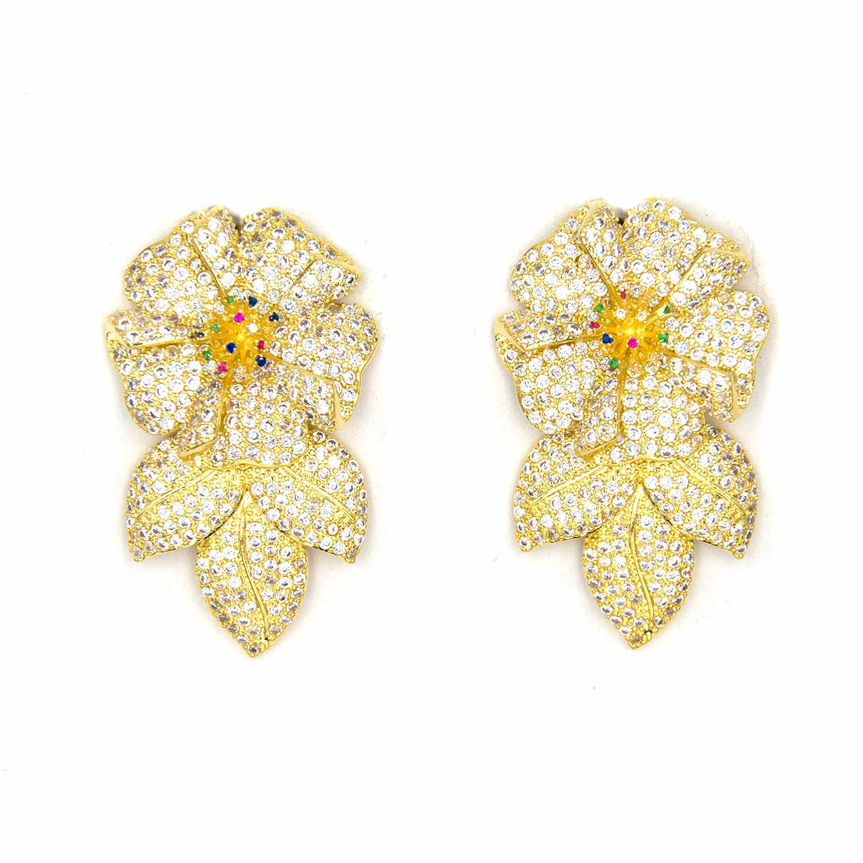 Palestro Milano Orecchini Fiorellino con foglia total gold