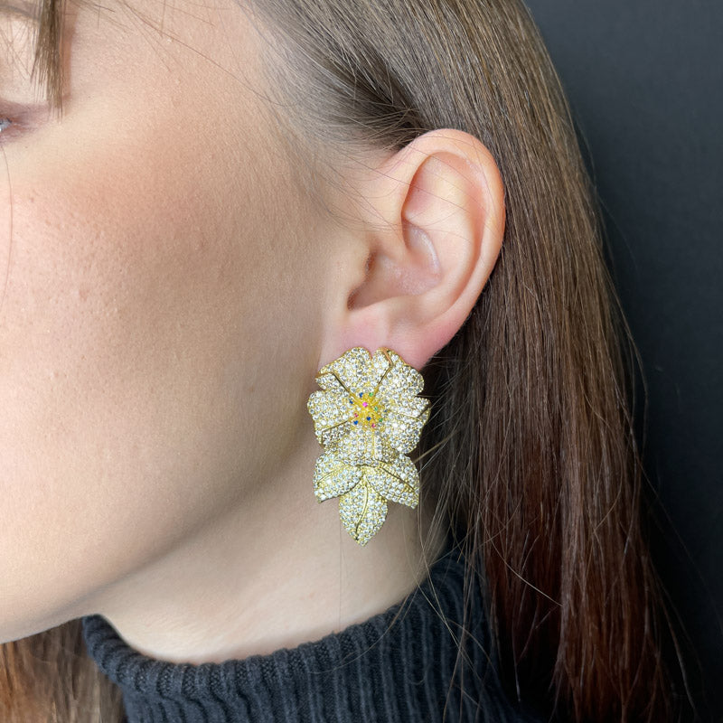 Palestro Milano Orecchini Fiorellino con foglia total gold