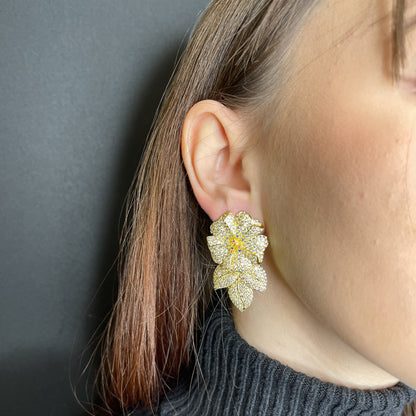 Palestro Milano Orecchini Fiorellino con foglia total gold