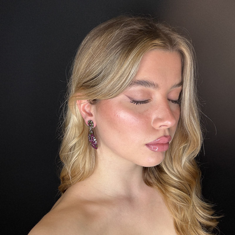 Palestro Milano Orecchini Fiori Oliva/Fucsia di pavè