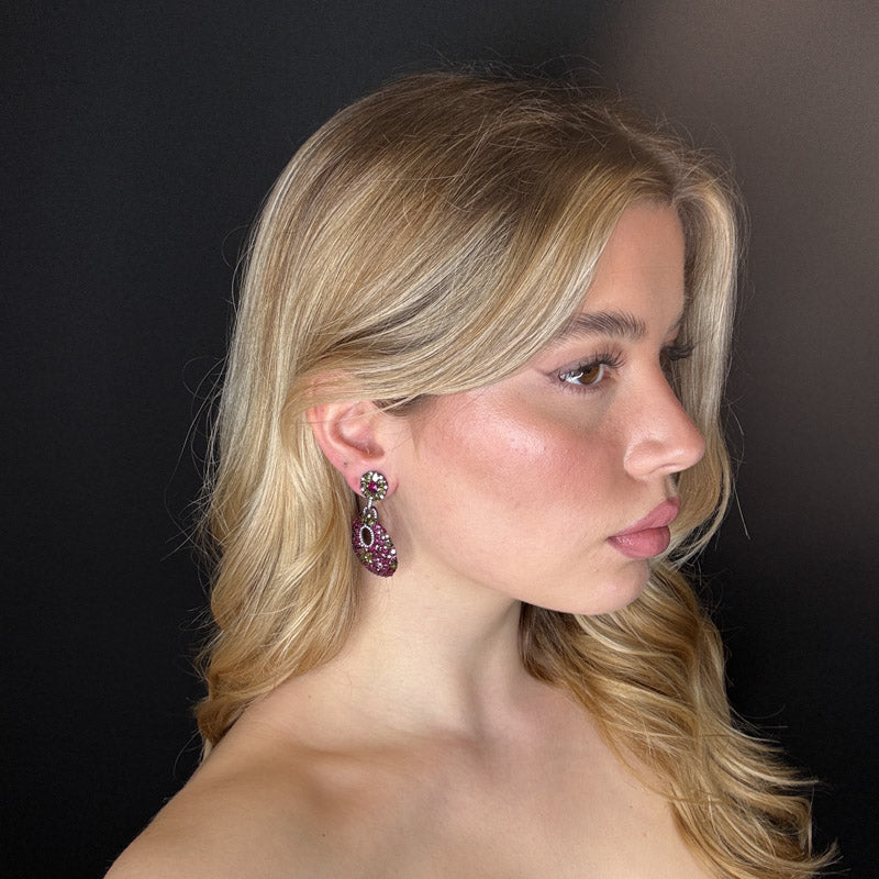 Palestro Milano Orecchini Fiori Oliva/Fucsia di pavè