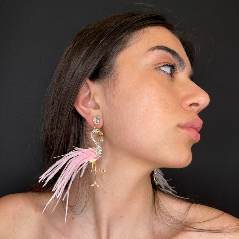 Palestro Milano Orecchini Flamingos con piume