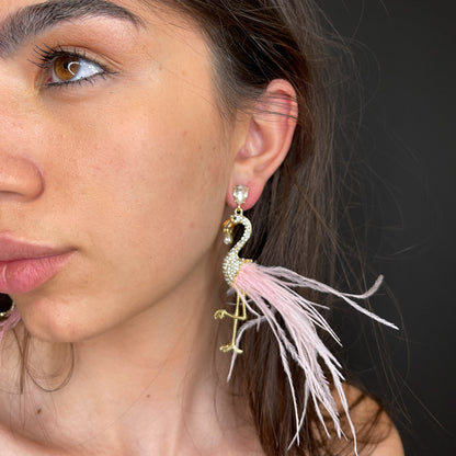 Palestro Milano Orecchini Flamingos con piume