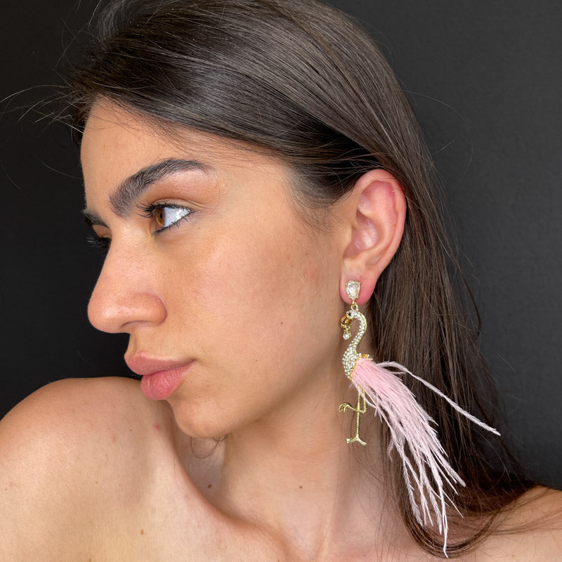 Palestro Milano Orecchini Flamingos con piume