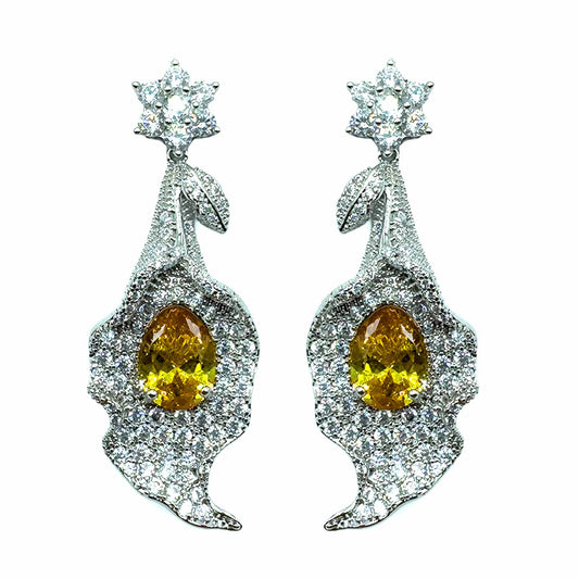 Palestro Milano Orecchini Foglia di Pavè con pietra gialla