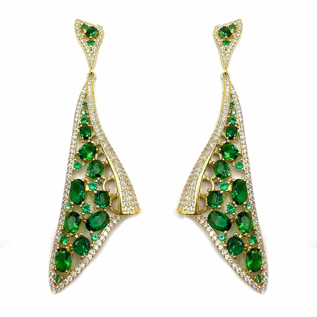 Palestro Milano Orecchini Foglie di pavè gold/verde