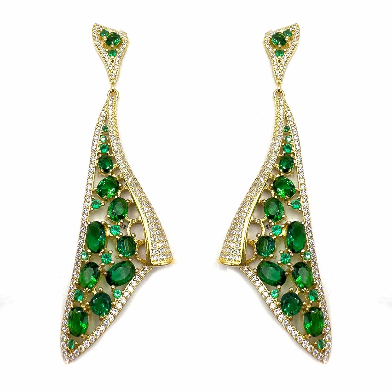 Palestro Milano Orecchini Foglie di pavè gold/verde
