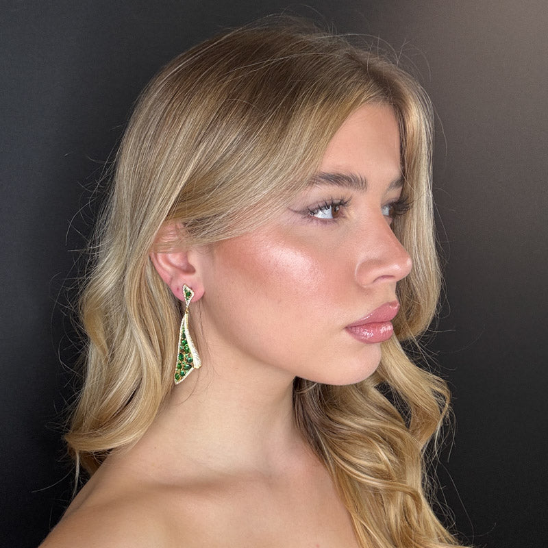 Palestro Milano Orecchini Foglie di pavè gold/verde