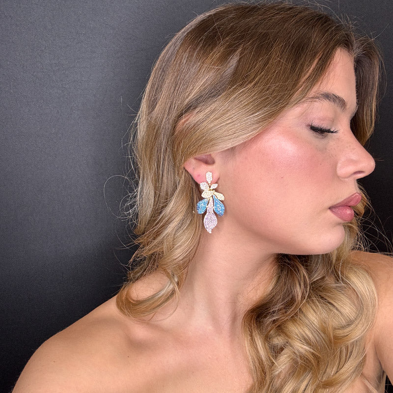 Palestro Milano Orecchini Foglie sfumature di Pavè