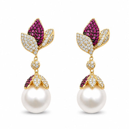 Foglioline fucsia di pavè con perla