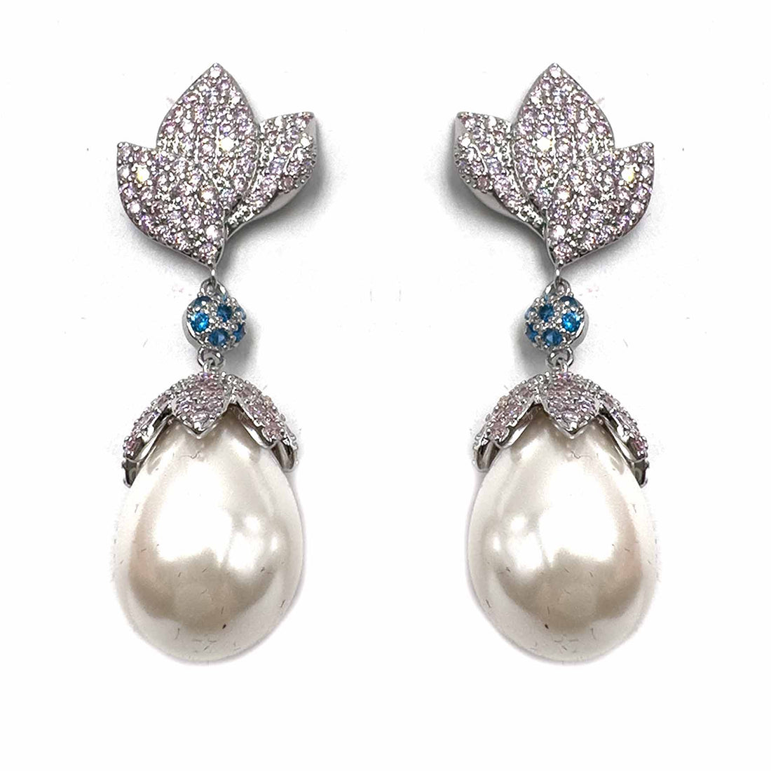 Palestro Milano Orecchini Foglioline pink di pavè con perla