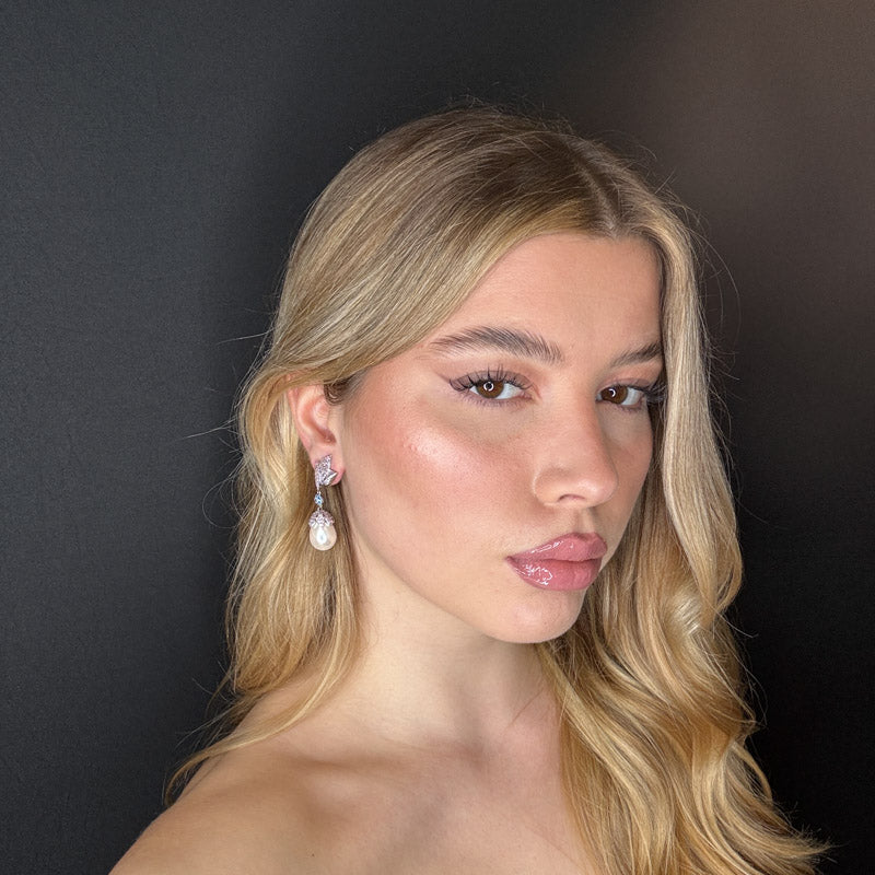 Palestro Milano Orecchini Foglioline pink di pavè con perla