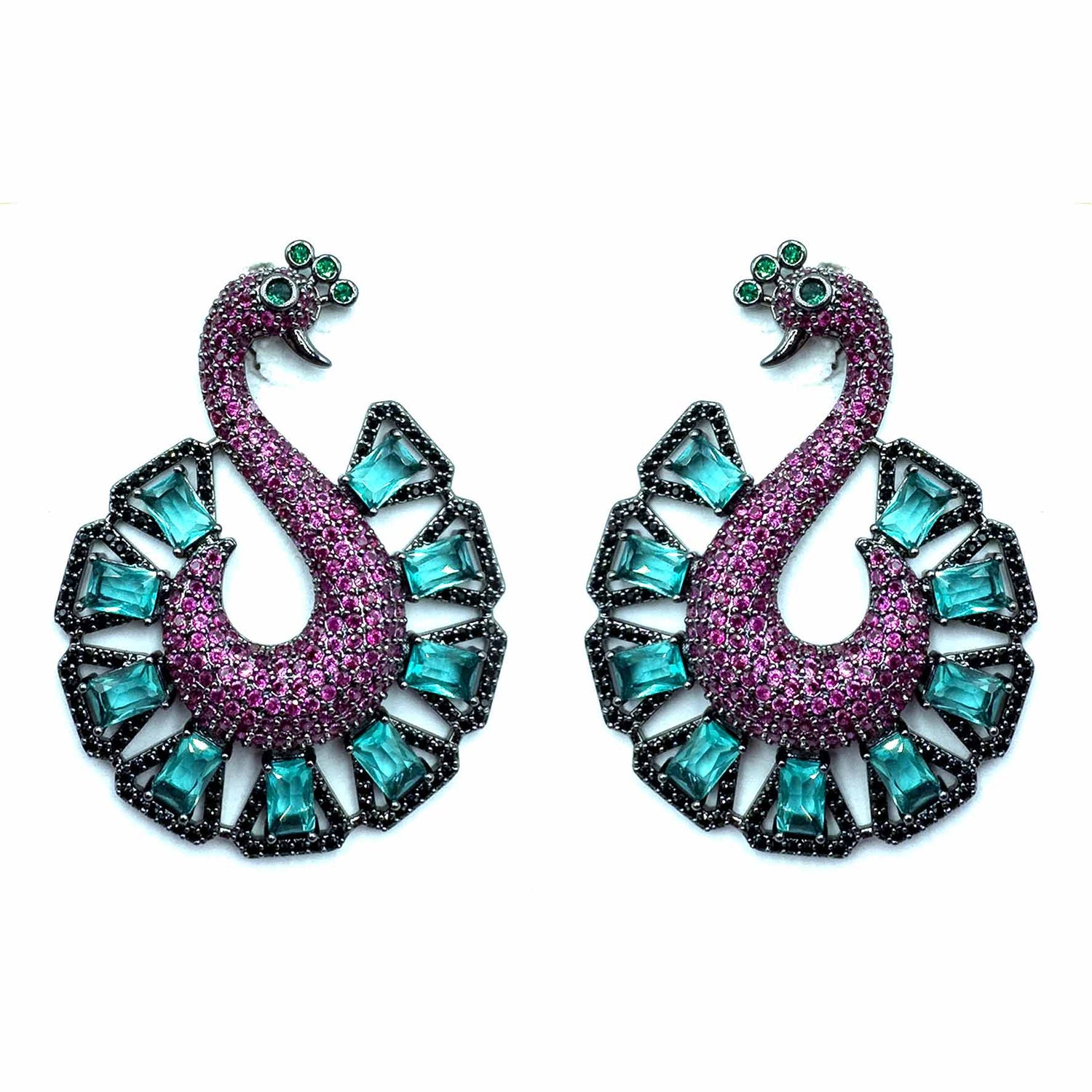 Palestro Milano Orecchini Fucsia Acqua Marina Pavoni di Pavè