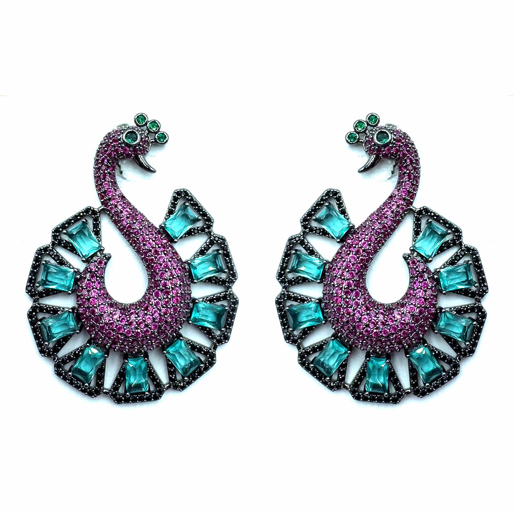 Palestro Milano Orecchini Fucsia Acqua Marina Pavoni di Pavè