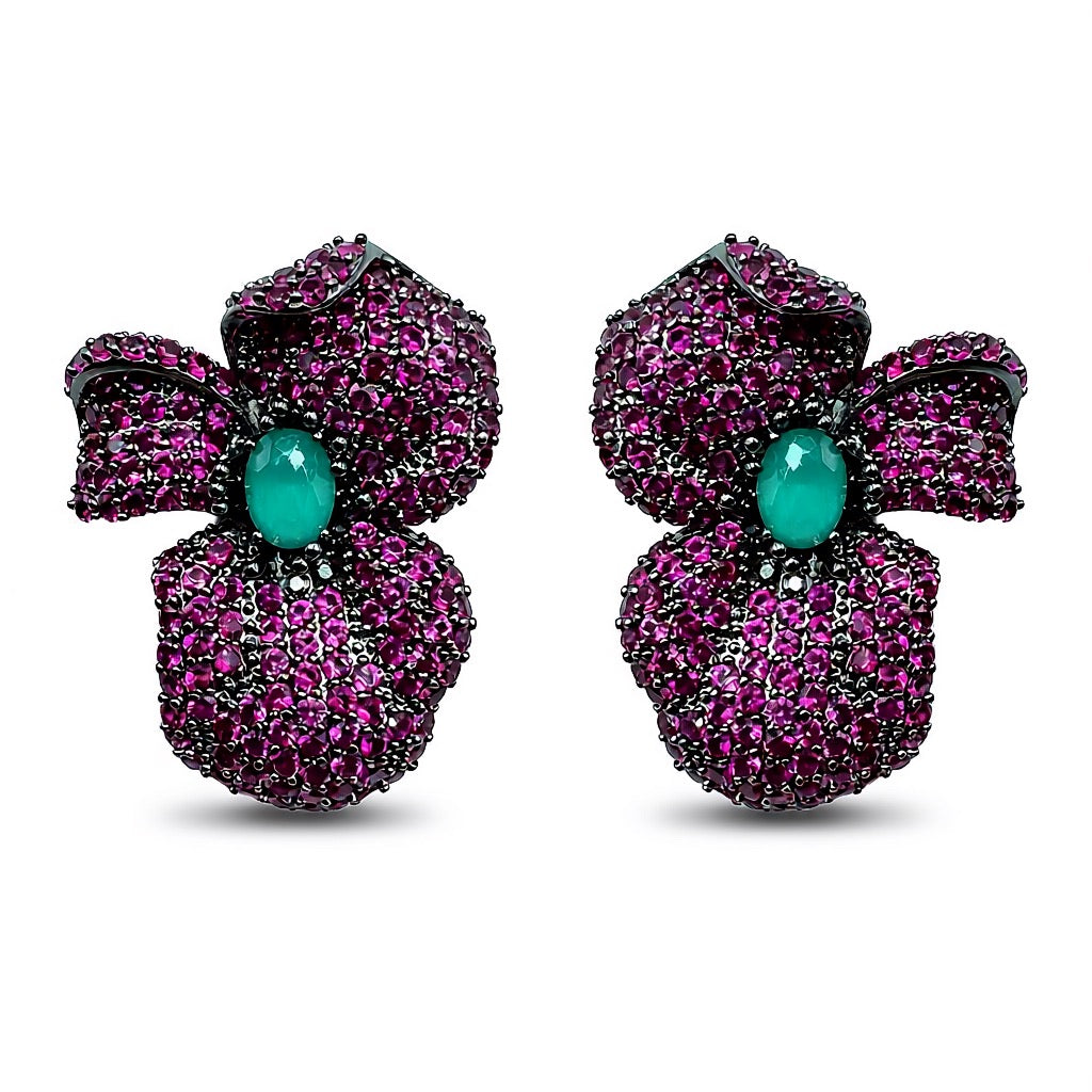 Palestro Milano Orecchini Fucsia Fiore Misterioso di Pavè