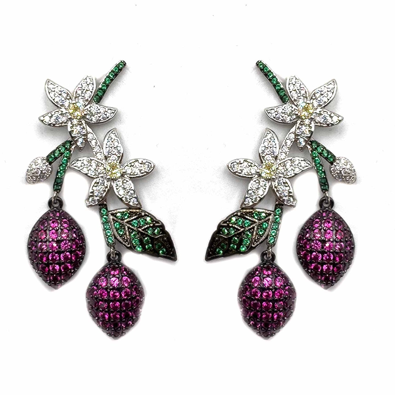 Palestro Milano Orecchini Fucsia Fiorellini &amp; Limoni di pavè