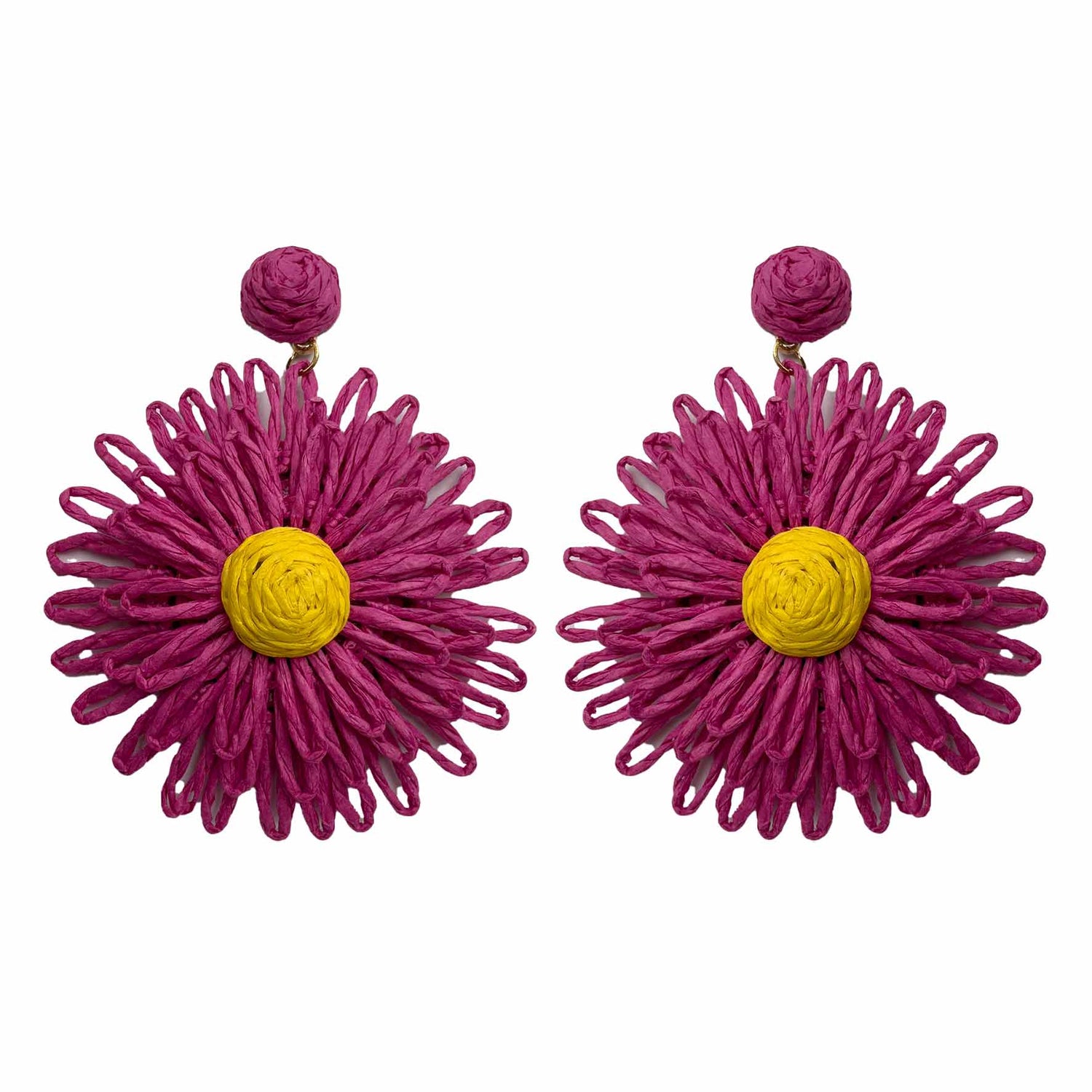 Palestro Milano Orecchini Fucsia Girasoli colorati in rafia - big edition