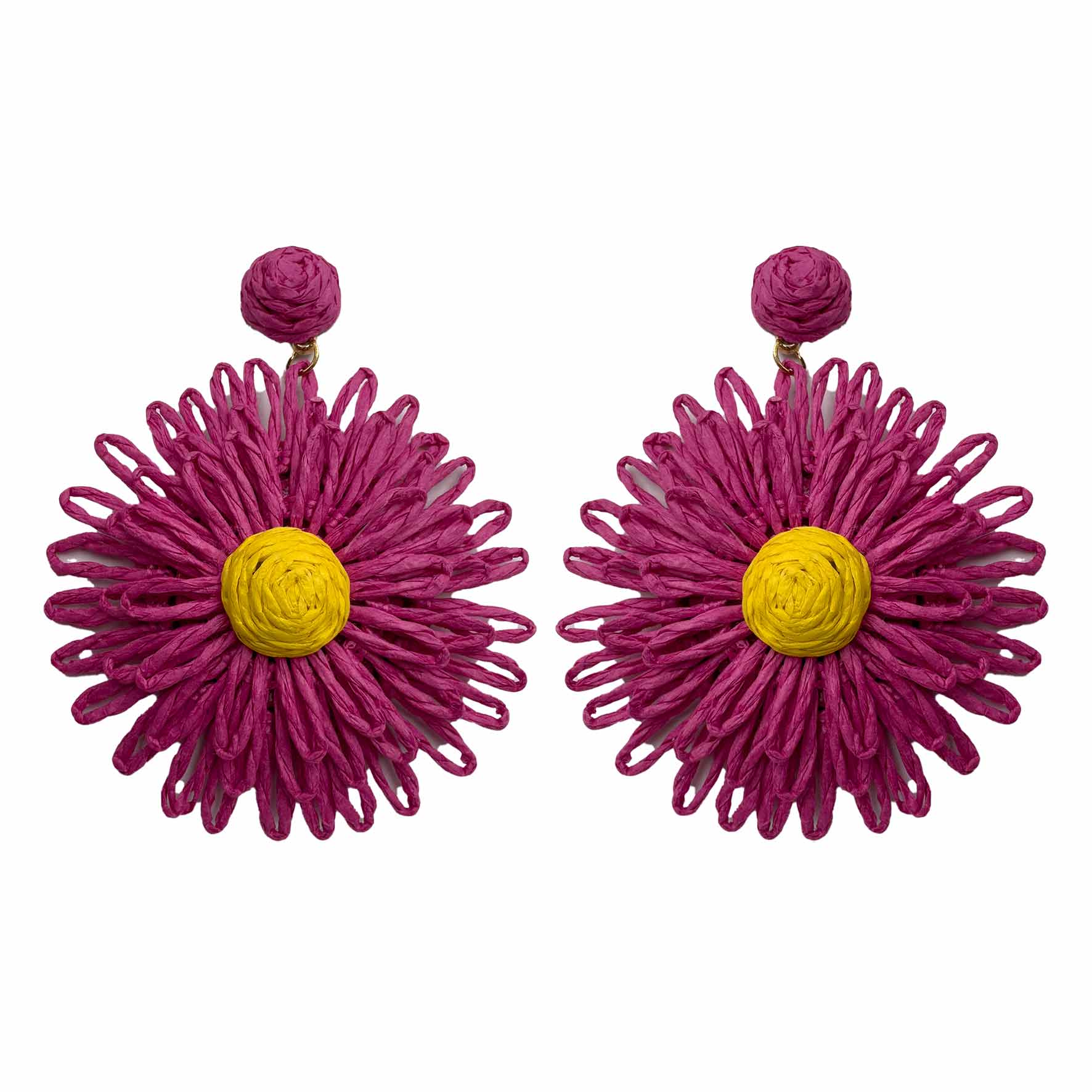 Palestro Milano Orecchini Fucsia Girasoli colorati in rafia - big edition