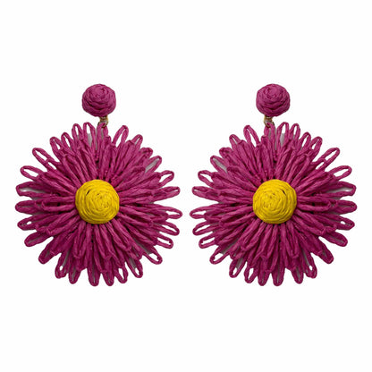 Palestro Milano Orecchini Fucsia Girasoli colorati in rafia - big edition