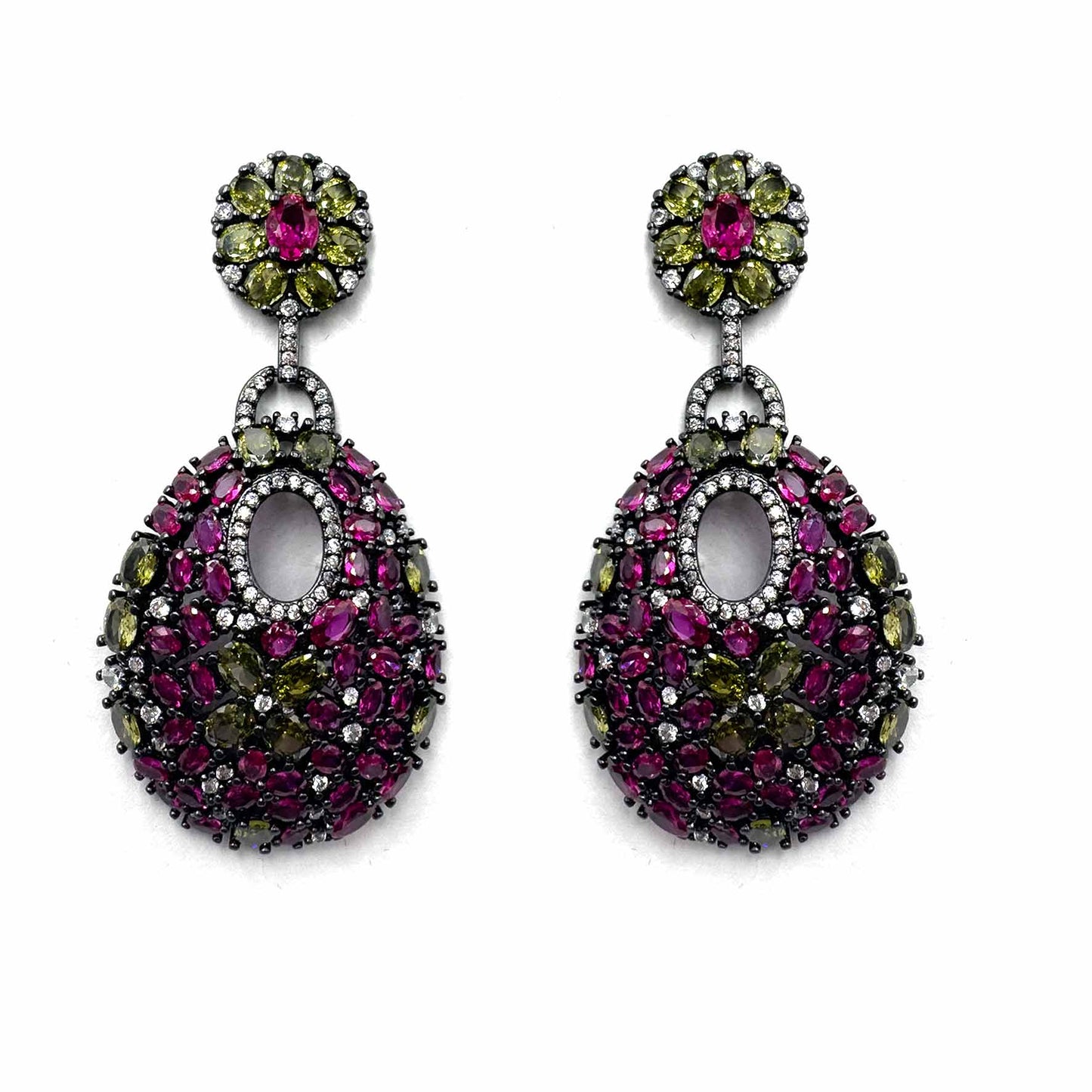 Palestro Milano Orecchini Fucsia/Oliva Fiori Oliva/Fucsia di pavè