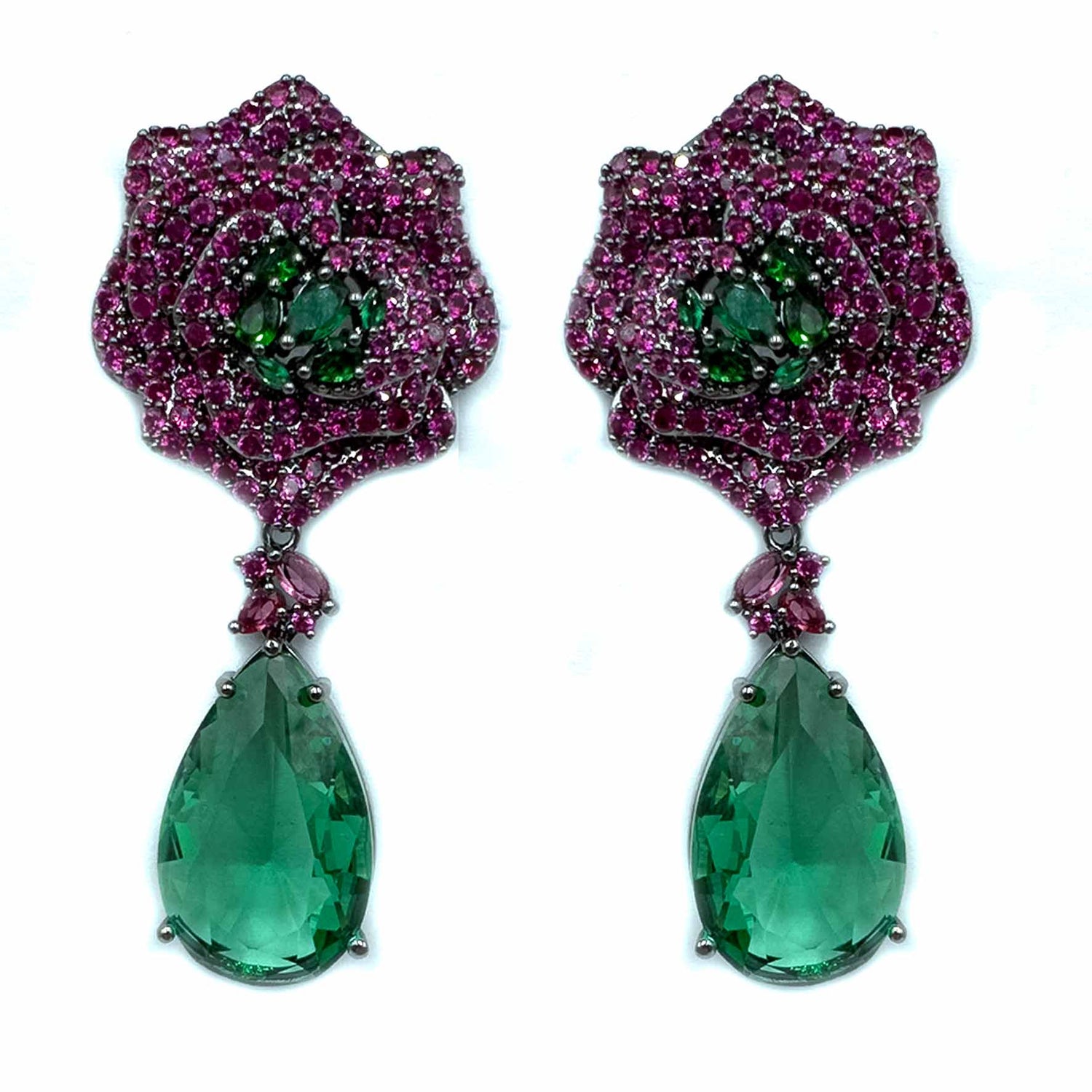 Palestro Milano Orecchini Fucsia-Pietra Smeraldo Rosa Incantata