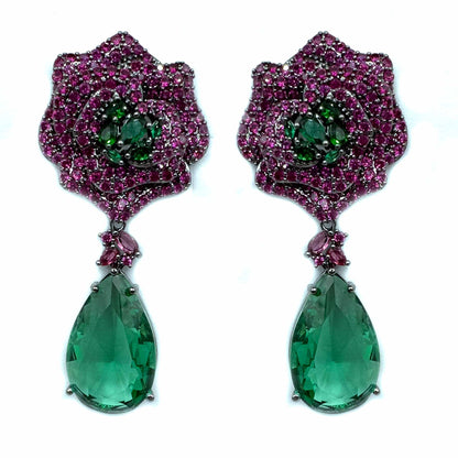 Palestro Milano Orecchini Fucsia-Pietra Smeraldo Rosa Incantata