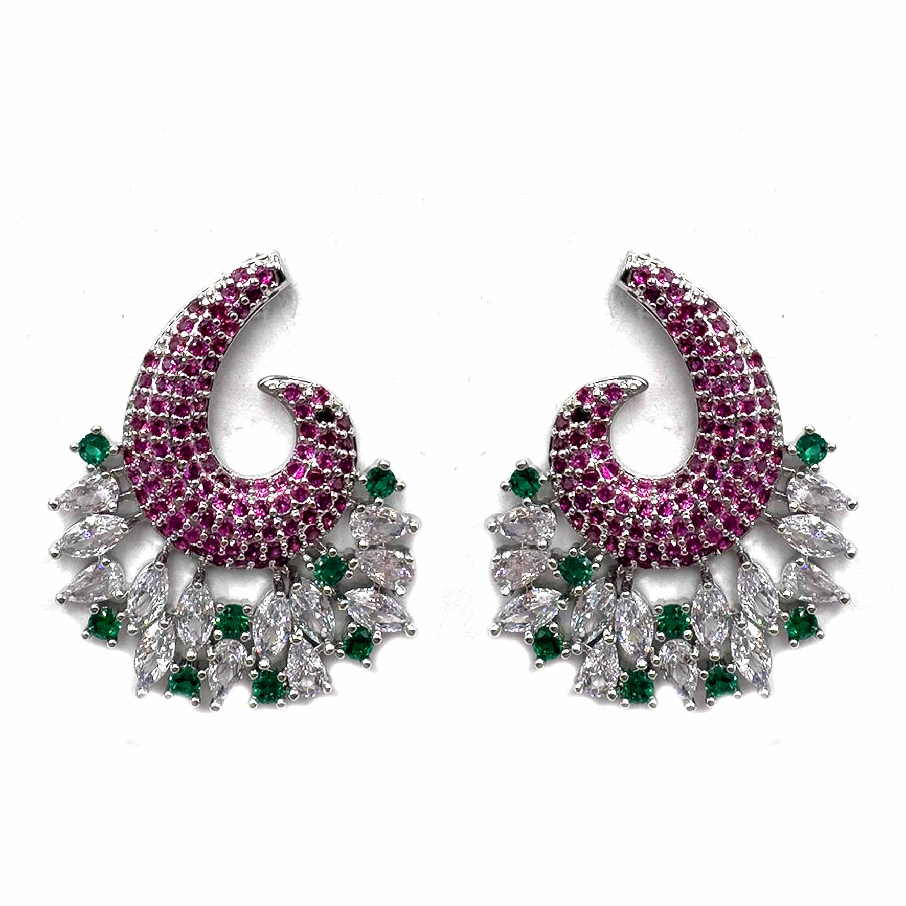 Palestro Milano Orecchini Fucsia Virgola di pavè con cristalli