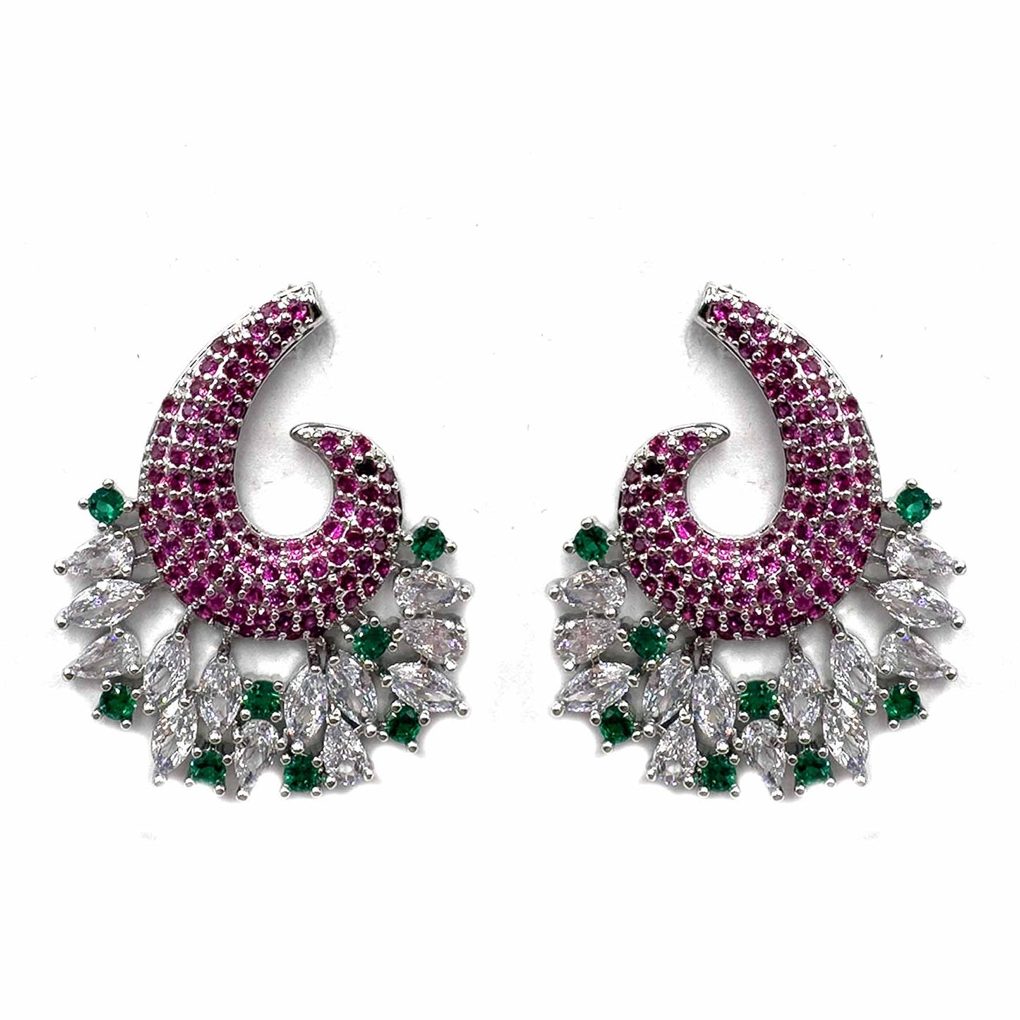 Palestro Milano Orecchini Fucsia Virgola di pavè con cristalli