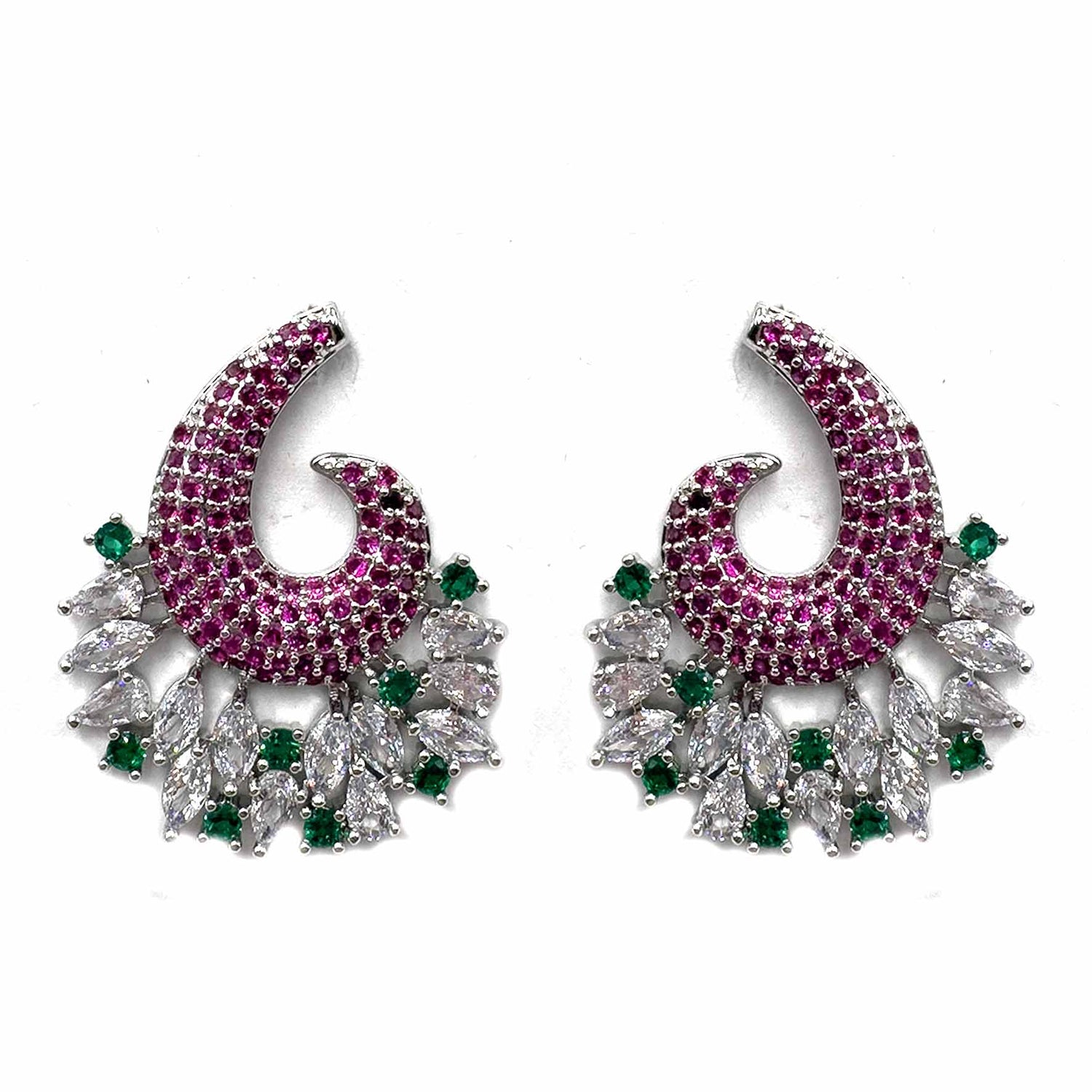 Palestro Milano Orecchini Fucsia Virgola di pavè con cristalli