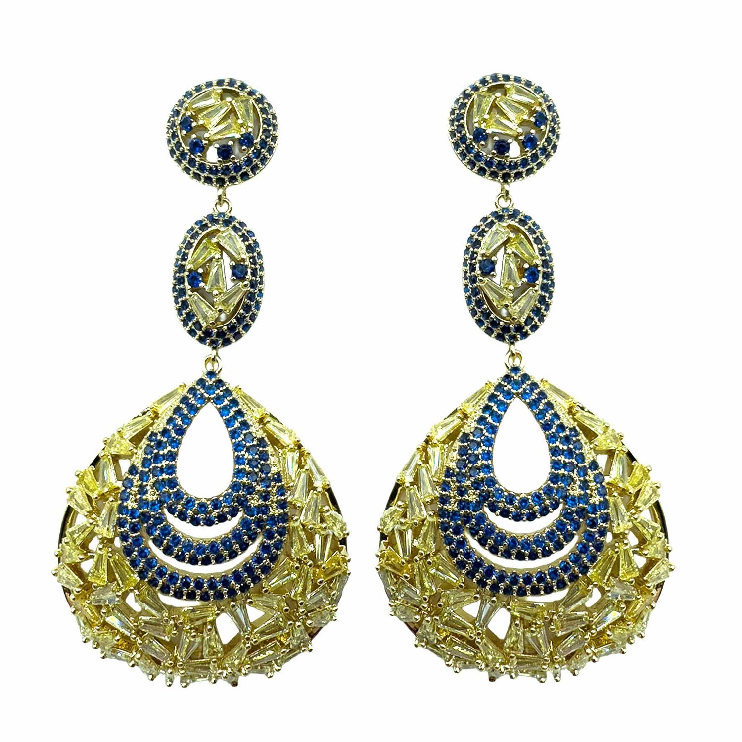 Palestro Milano Orecchini Giallo-Blu Gocce Pendenti Cristallizzate