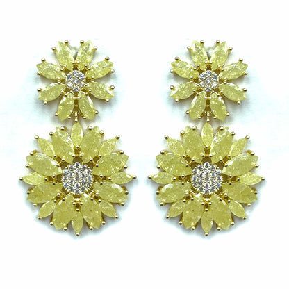 Palestro Milano Orecchini Giallo Coppia di girasoli di cristalli&amp;pavè