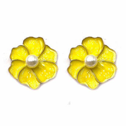 Palestro Milano Orecchini Giallo Fiorellini Smaltati con Perlina