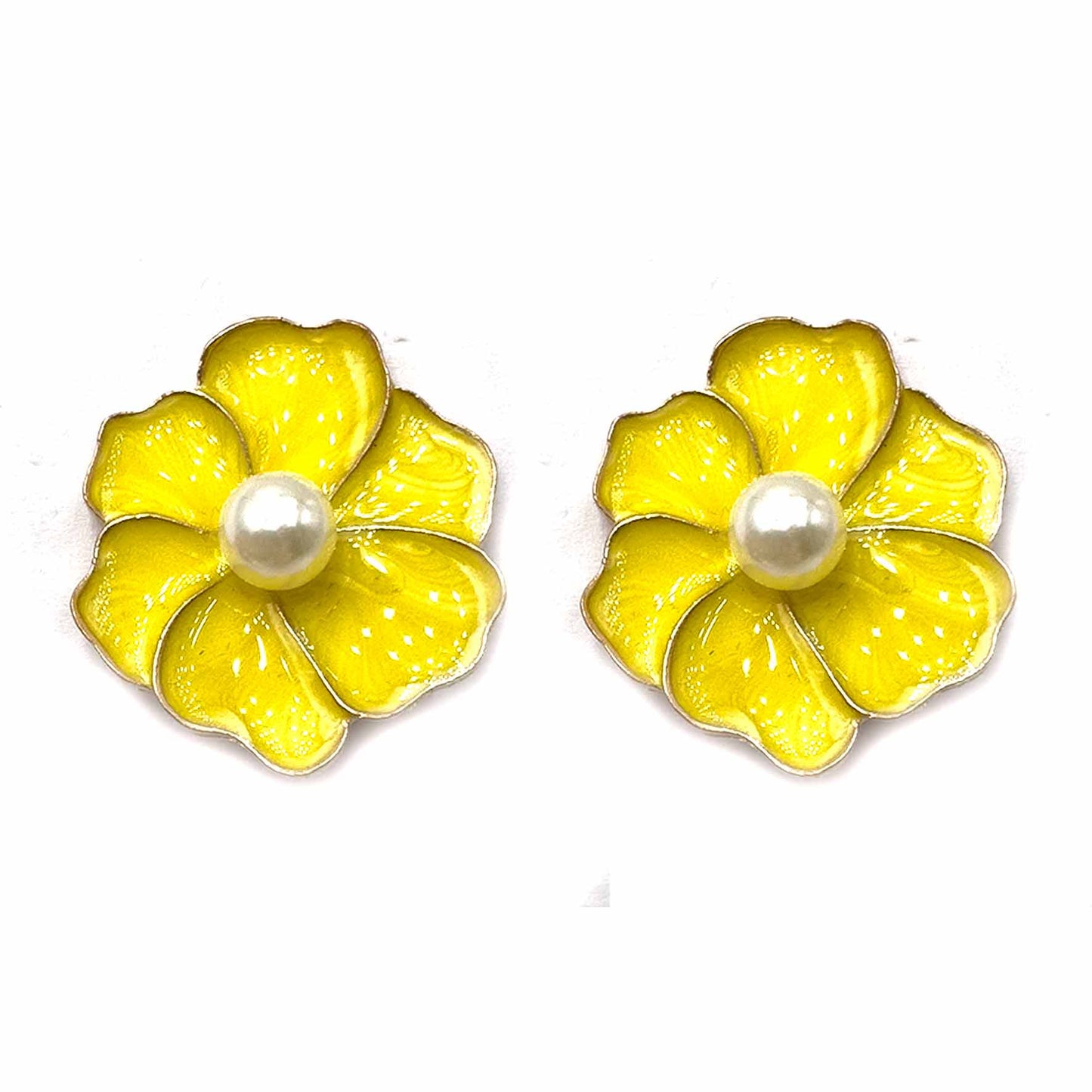 Palestro Milano Orecchini Giallo Fiorellini Smaltati con Perlina