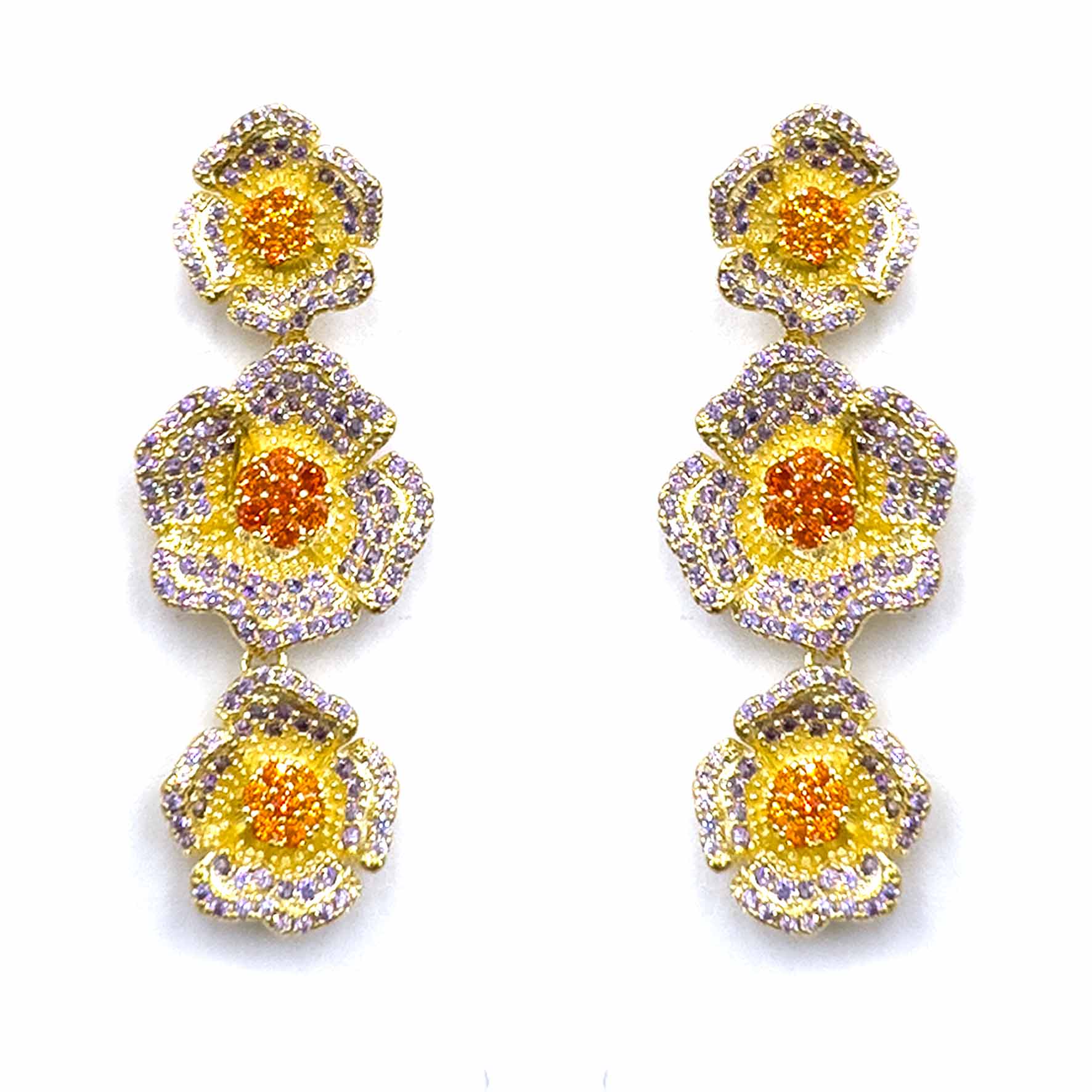 Palestro Milano Orecchini Giallo multicolor Trio di Fiori di Pavè