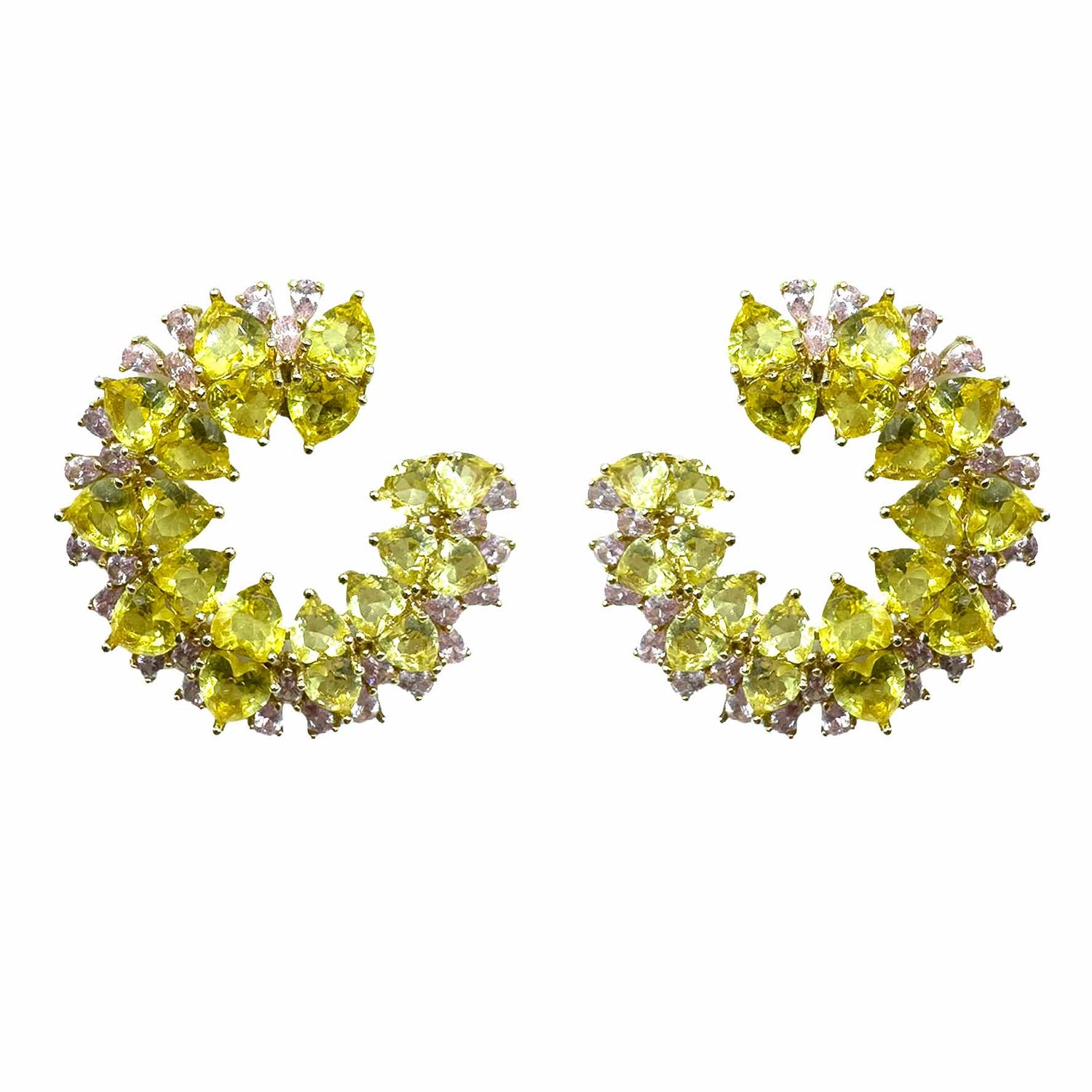 Palestro Milano Orecchini Giallo-Pink Semicerchi di Cristalli colorati