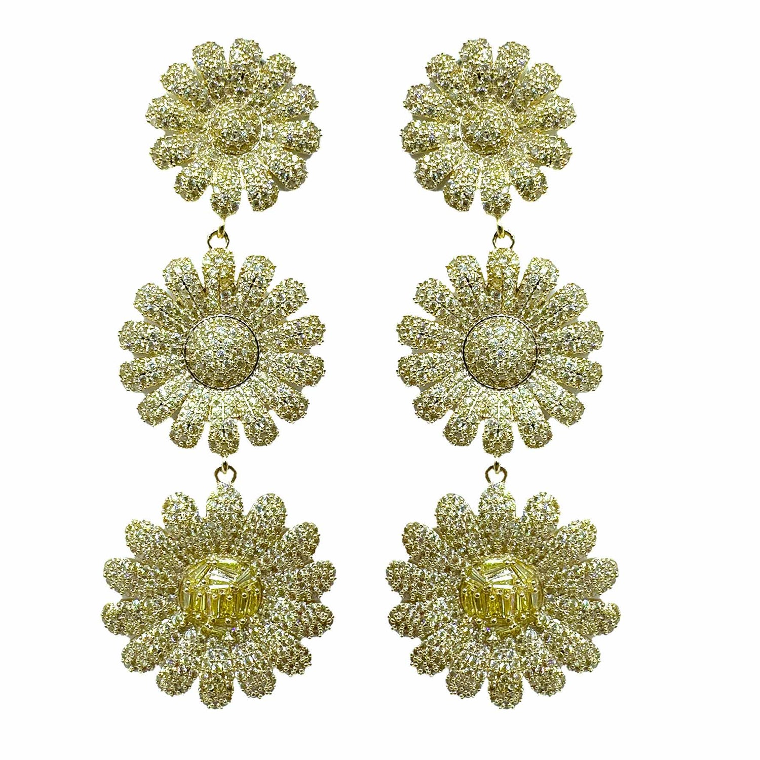 Palestro Milano Orecchini Giallo Trio di margherite di pavè