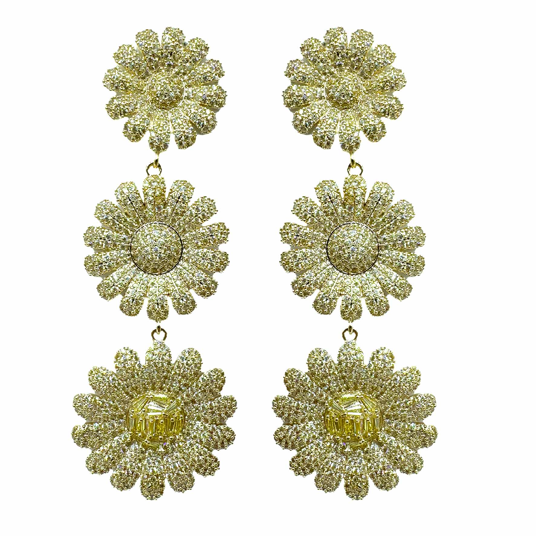 Palestro Milano Orecchini Giallo Trio di margherite di pavè