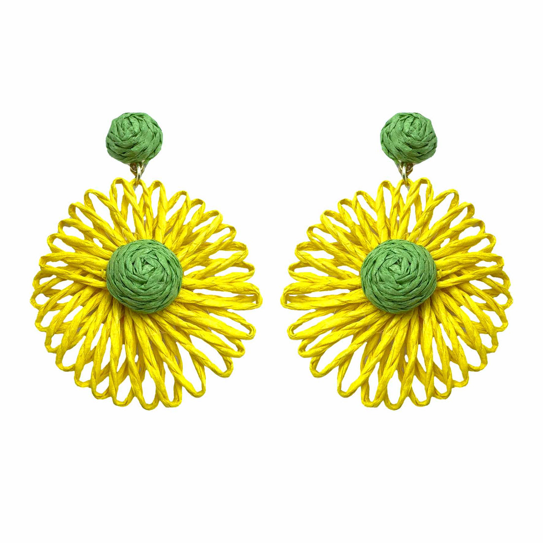 Palestro Milano Orecchini Giallo-Verde Girasoli colorati in rafia