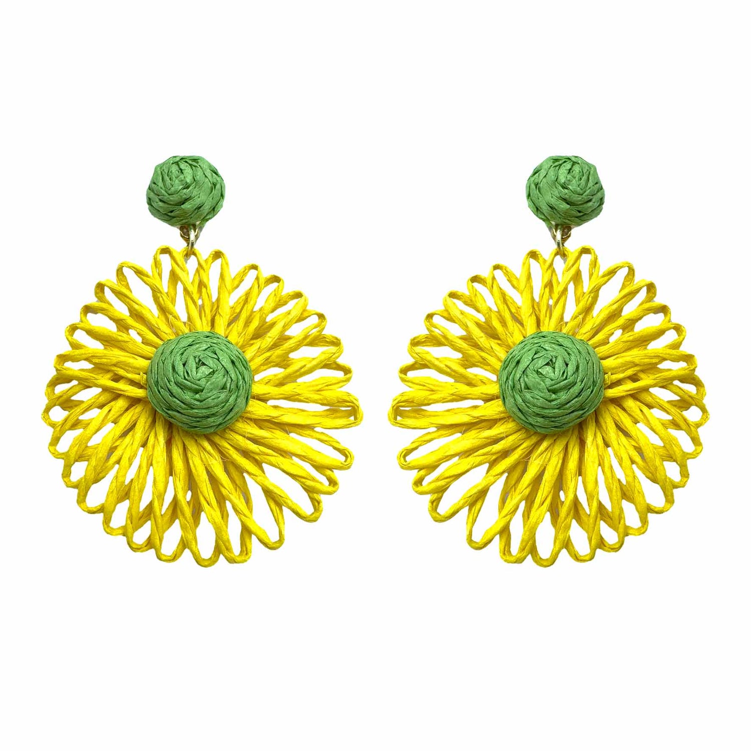 Palestro Milano Orecchini Giallo-Verde Girasoli colorati in rafia