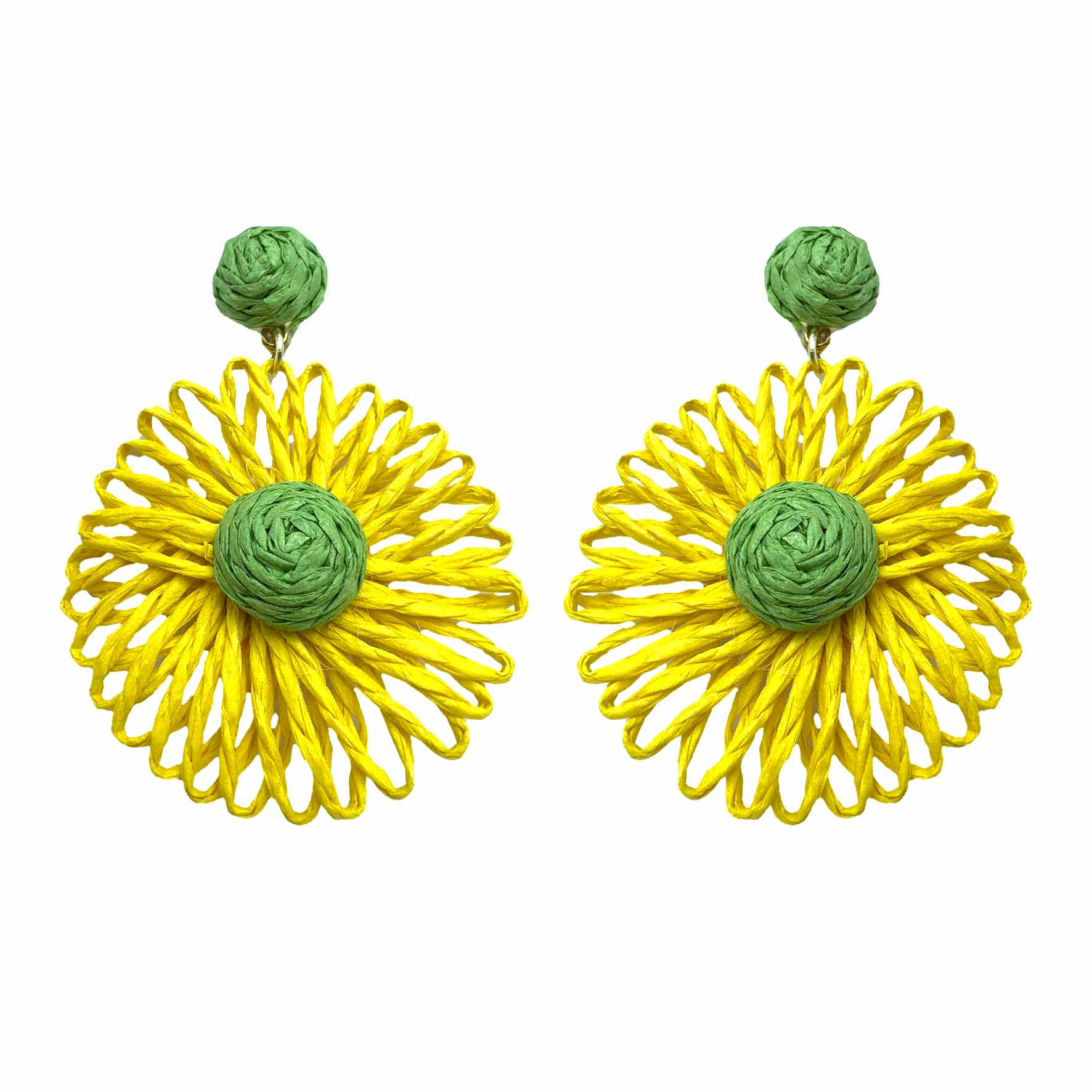 Palestro Milano Orecchini Giallo-Verde Girasoli colorati in rafia
