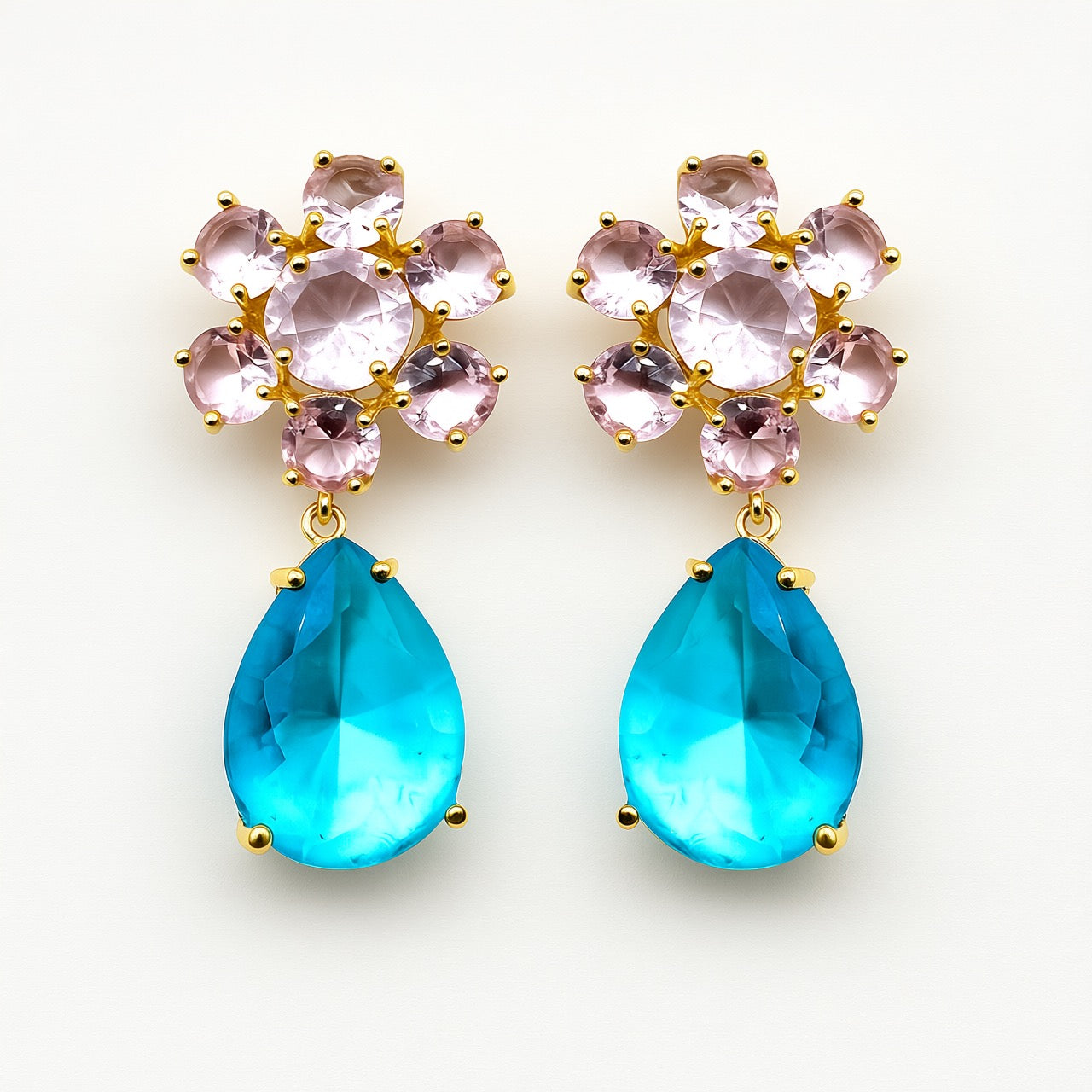 Palestro Milano Orecchini Goccia Azzurra Fiorellino di Gemme Colorate