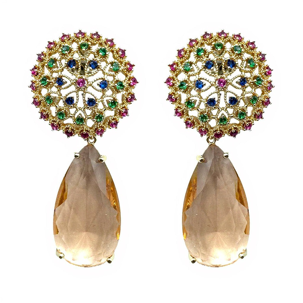 Palestro Milano Orecchini Goccia Champagne Fiore a Goccia