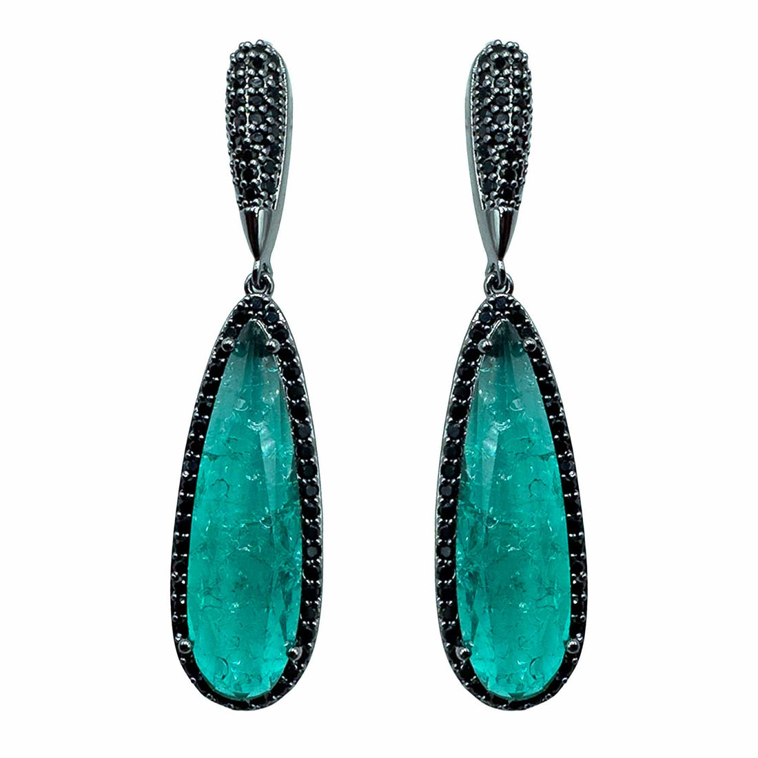 Palestro Milano Orecchini Goccia di Pavè Black Verde Smeraldo