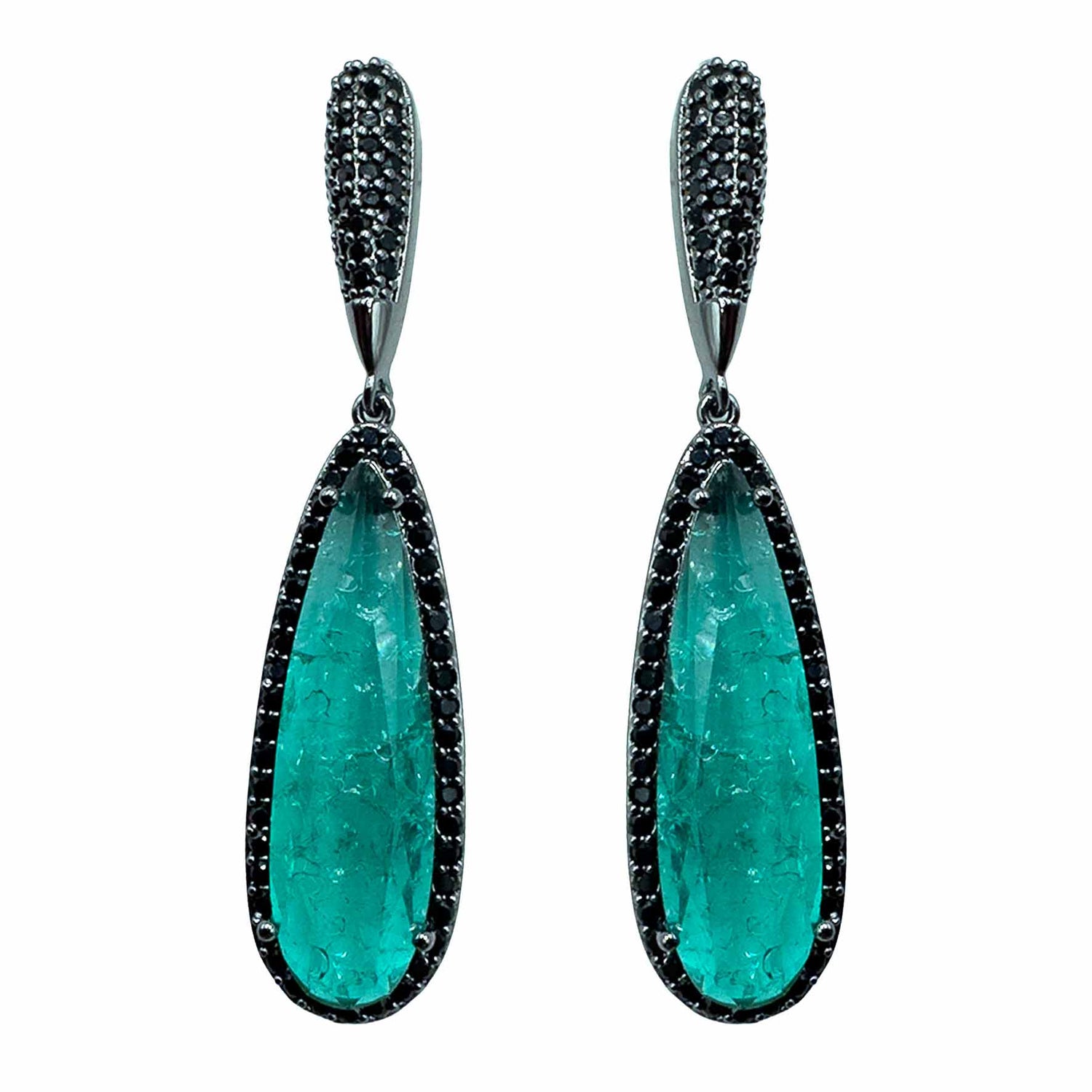 Palestro Milano Orecchini Goccia di Pavè Black Verde Smeraldo