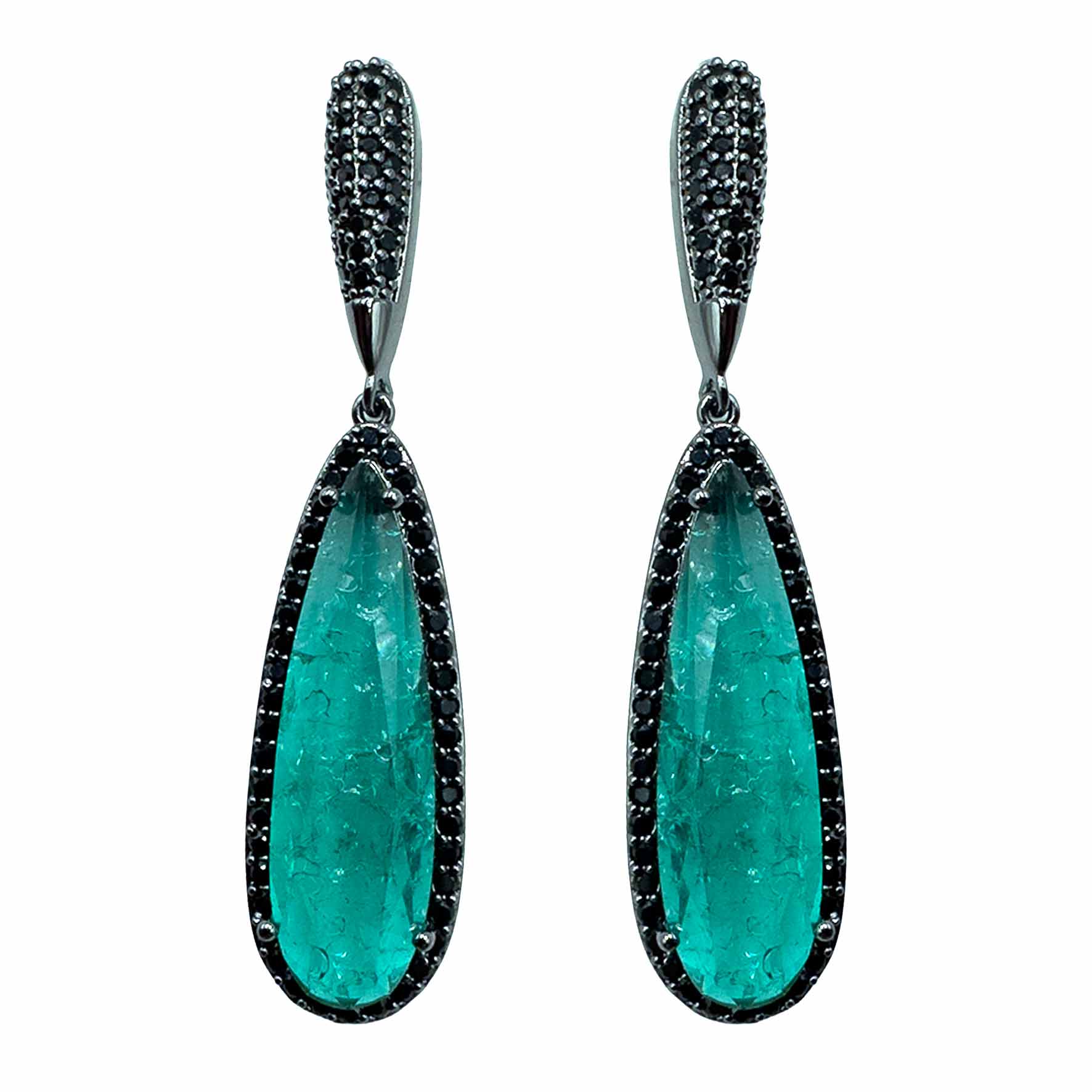 Palestro Milano Orecchini Goccia di Pavè Black Verde Smeraldo
