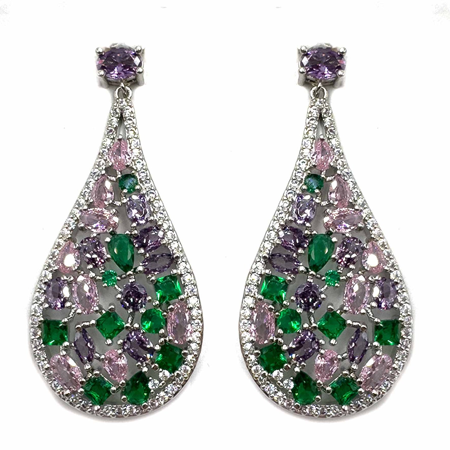 Palestro Milano Orecchini Goccia di pavè con pietre lillac/verdi