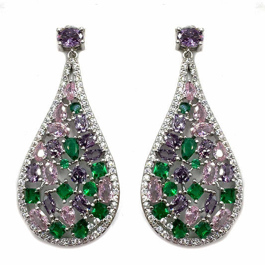 Palestro Milano Orecchini Goccia di pavè con pietre lillac/verdi