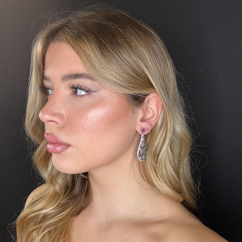 Palestro Milano Orecchini Goccia di pavè con pietre lillac/verdi