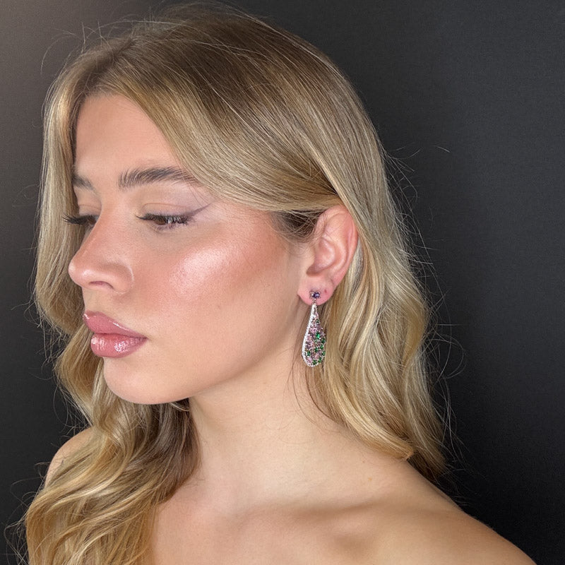 Palestro Milano Orecchini Goccia di pavè con pietre lillac/verdi